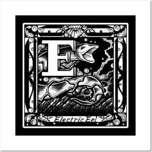 E is For Electric Eel - White Outlined Version Posters and Art